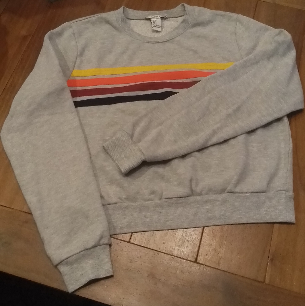 Forever 21 Women's Gray Sweatershirt with Fall Multicolor Stripes, Size S